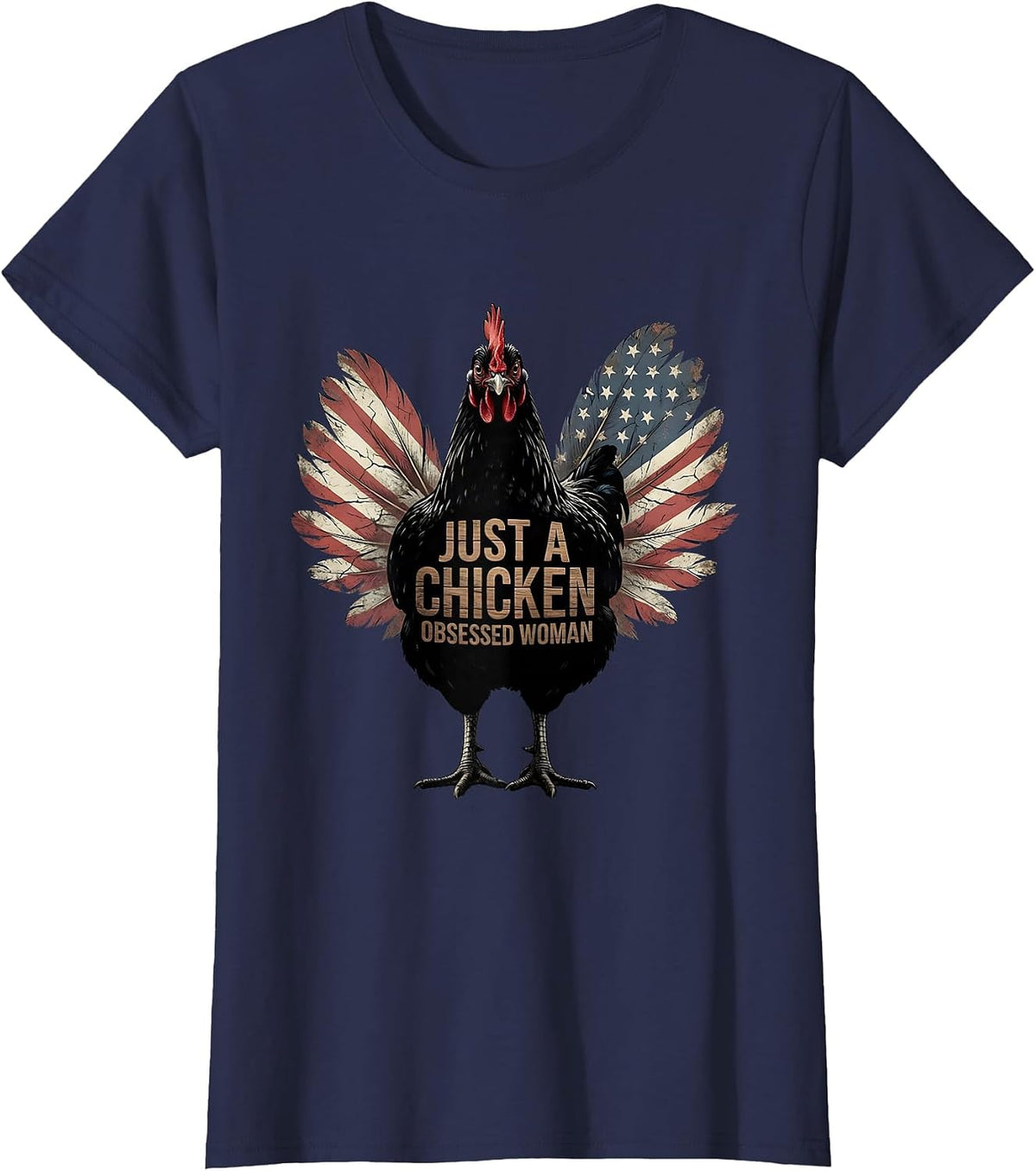 Women's Just a Chicken Obsessed Woman Funny Design T-Shirt - Navy Blue