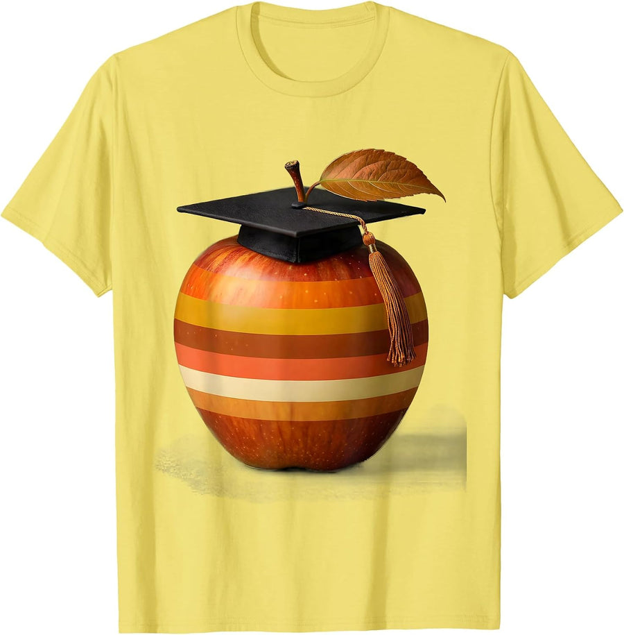 Men's Sped Teacher Apple Graduation Cap Illustration T-Shirt - Lemon Yellow