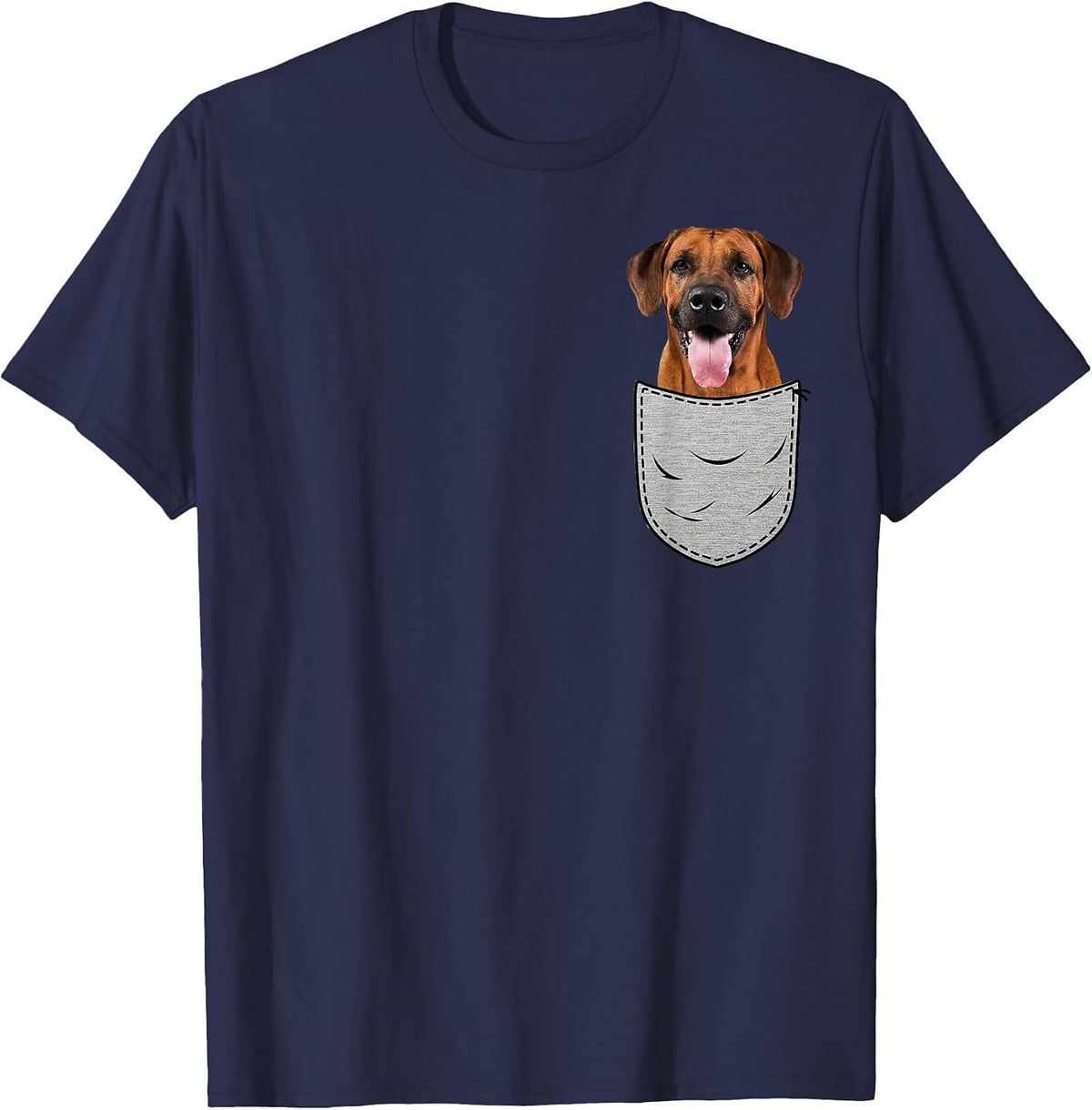 Rhodesian Ridgeback Chest Bag Pocket Dog Owners T-Shirt - Navy Blue