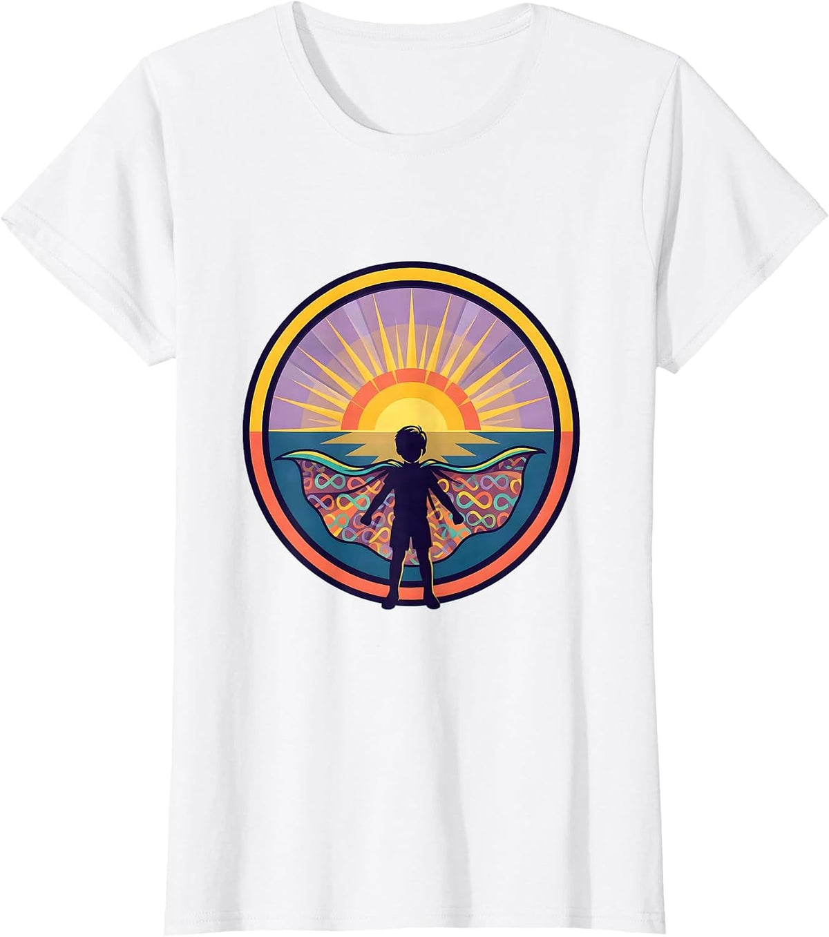 Autism Awareness Superhero Child Sunrise Graphic T-Shirt - White