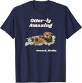 Otter-ly Amazing Seward, Alaska Playful Otter Graphic T-Shirt - Navy Blue