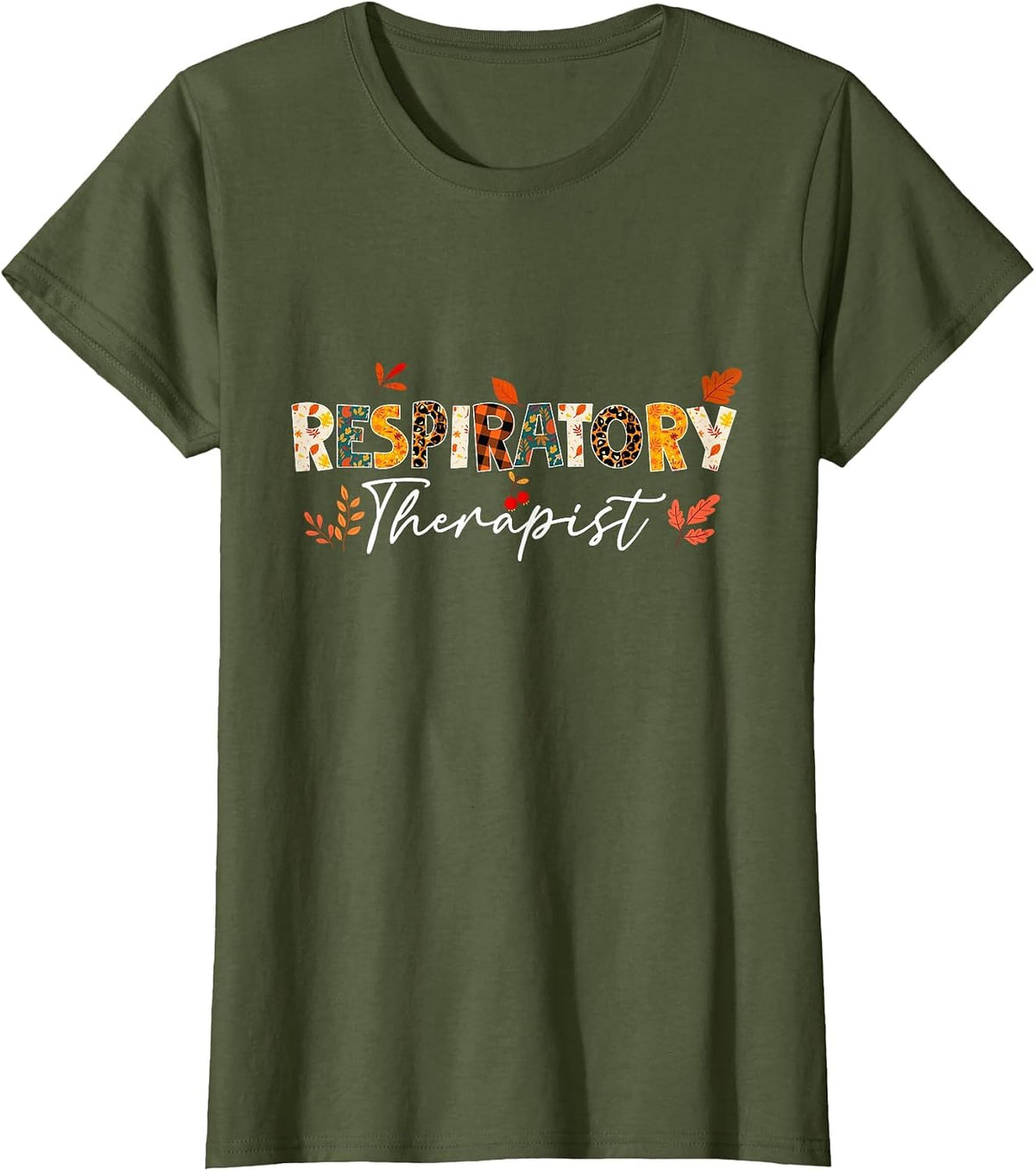Funny Respiratory Therapist Pumpkin Autumn Tree Fall Leaves T-Shirt - Olive Green