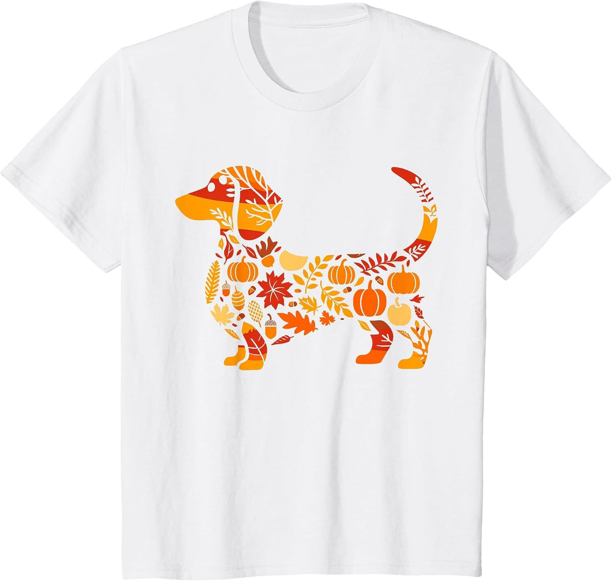 Autumn Pumpkin Fall Dachshund Thanksgiving Womens Mens Kids T-Shirt - White
