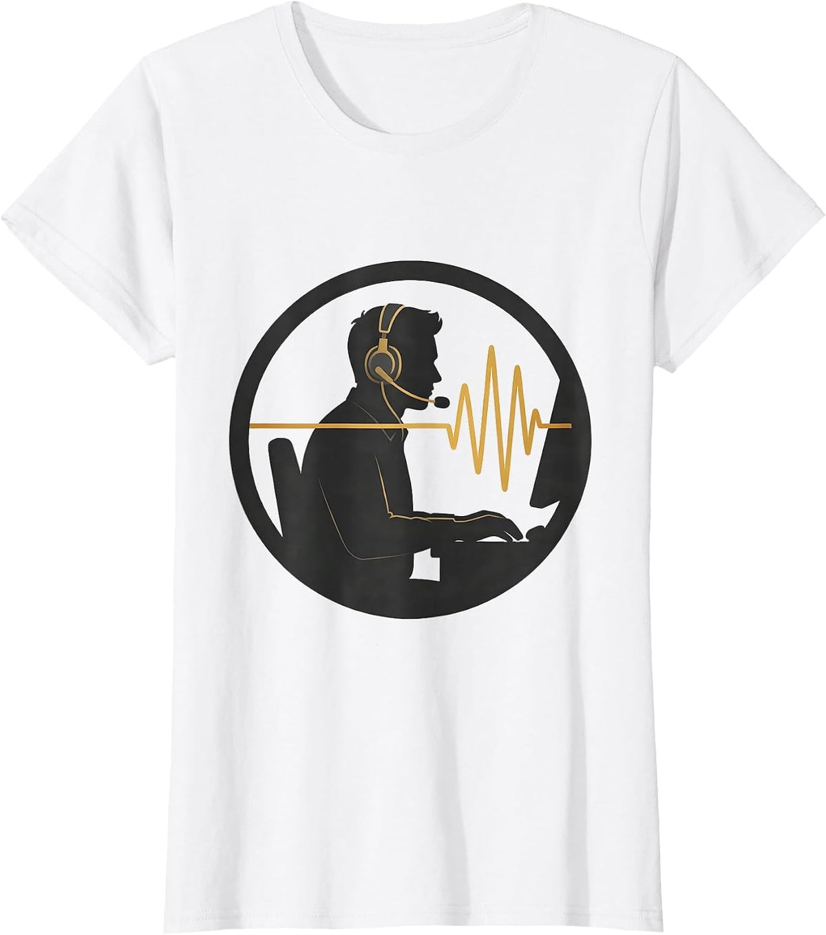 Women's Seated Dispatcher Badge Thin Gold Line Appreciation Gift T-Shirt - White