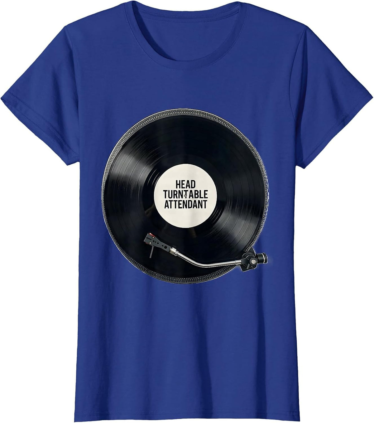 Women's Head Turntable Attendant Minimalist Vinyl Record Collector T-Shirt - Royal Blue