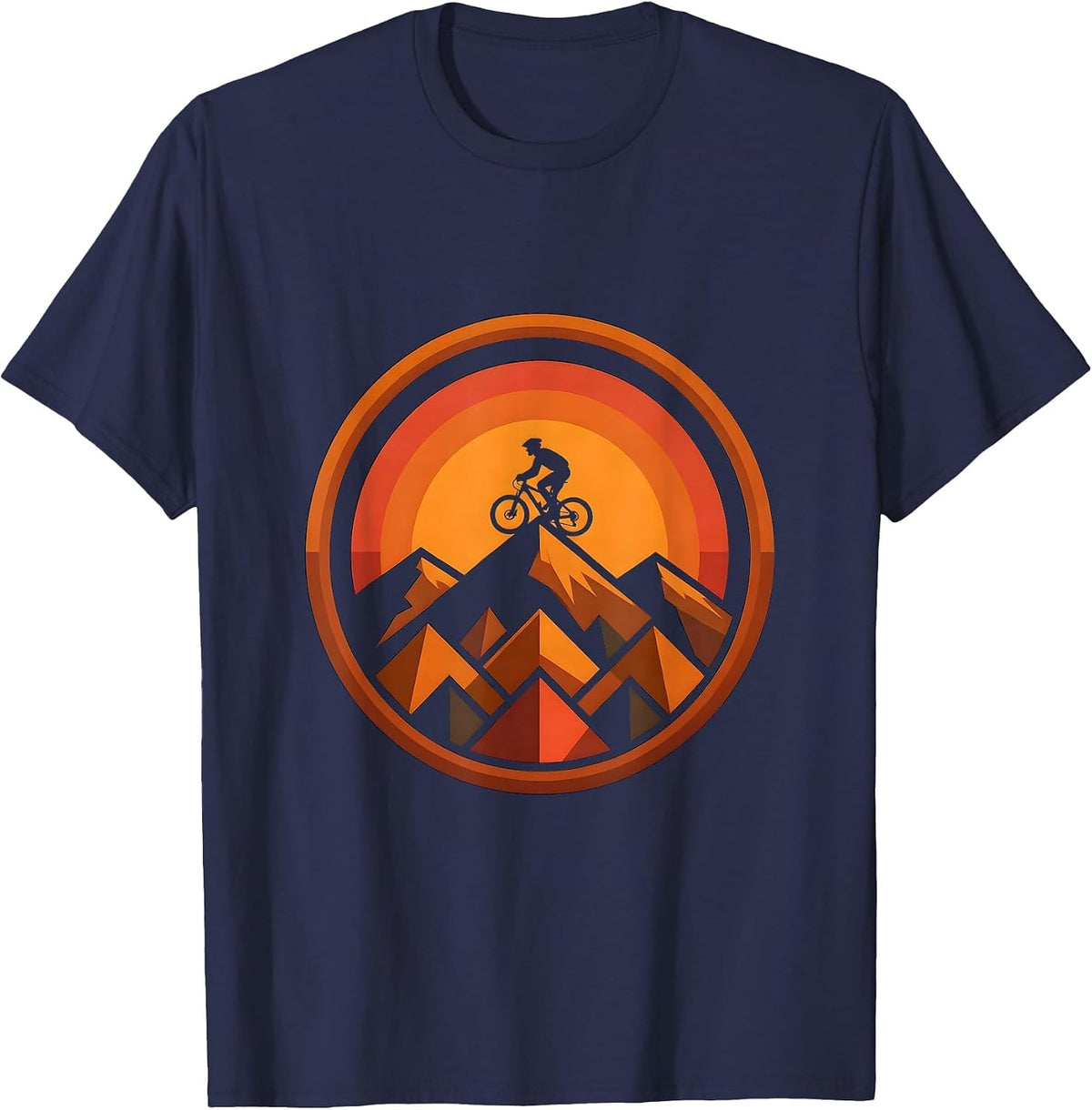Men's Cyclist Silhouette Mountain Sunset Graphic T-Shirt - Navy Blue