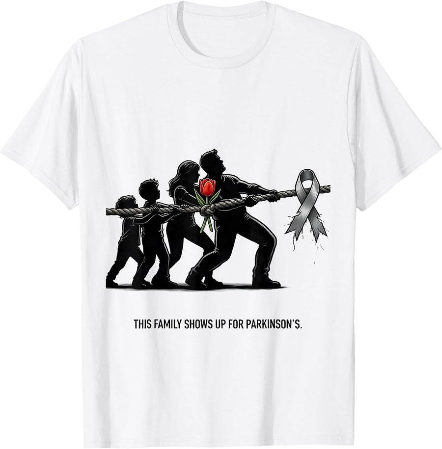 Men's This Family Shows Up For Parkinson's Cartoon Defiant Humor T-Shirt - White