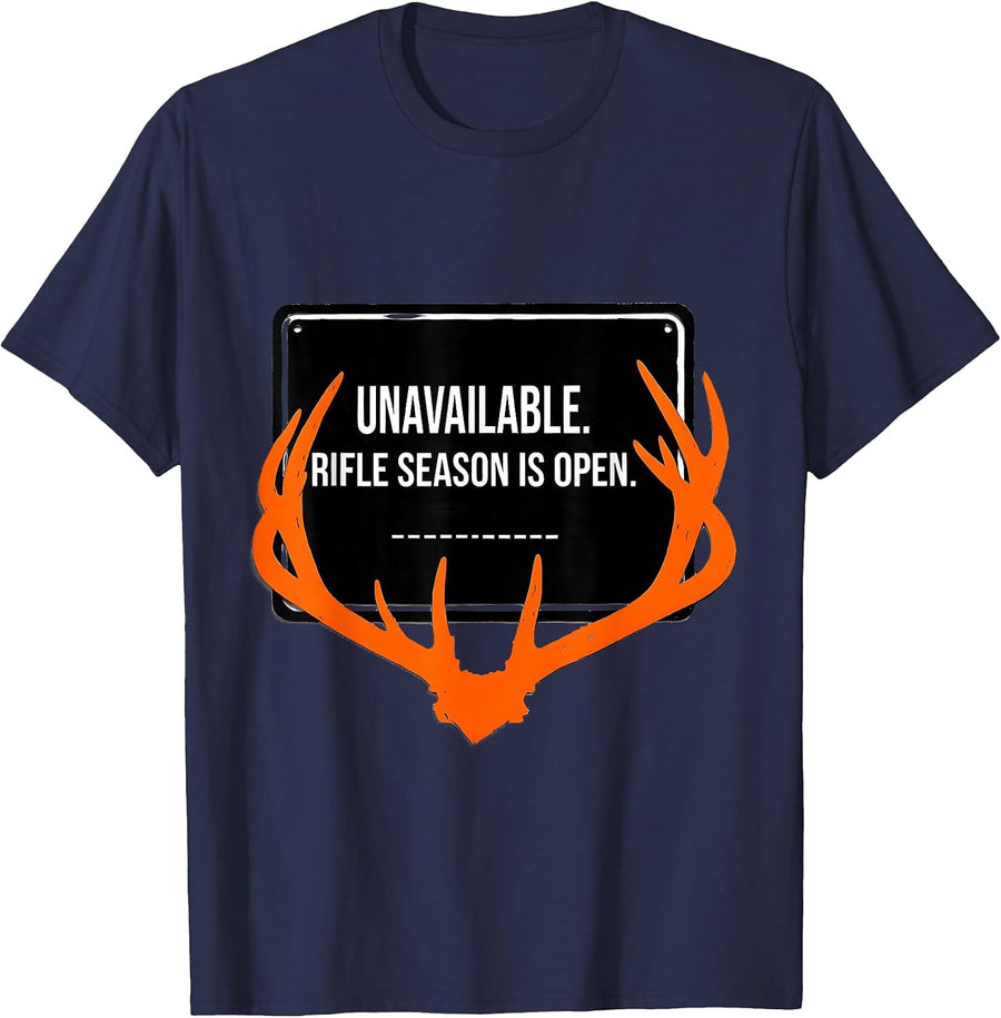 Rifle Season Is Open Funny Hunting Dad Joke Fitness Deer T-Shirt - Navy Blue