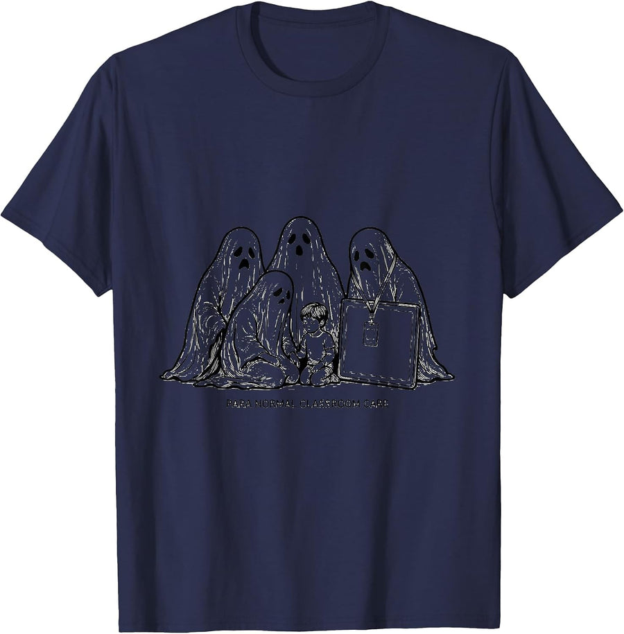 Para Normal Classroom Care Ghost Paraeducator Halloween T-Shirt - Navy Blue