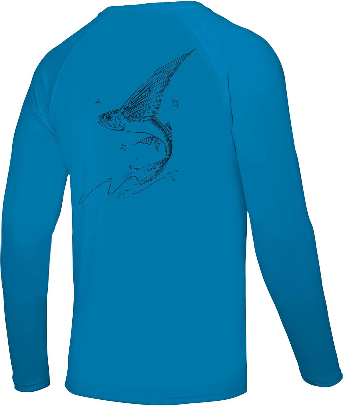 Men's UPF 50+ Fishing Shirt, Long Sleeve Quick Dry Sun Shirts - Royal Blue (Line Art Flying Fish)