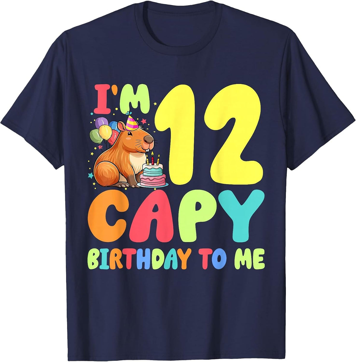 I'm 12 Year Old Capy Birthday to Me 12th Birthday Capybara T-Shirt - Navy Blue
