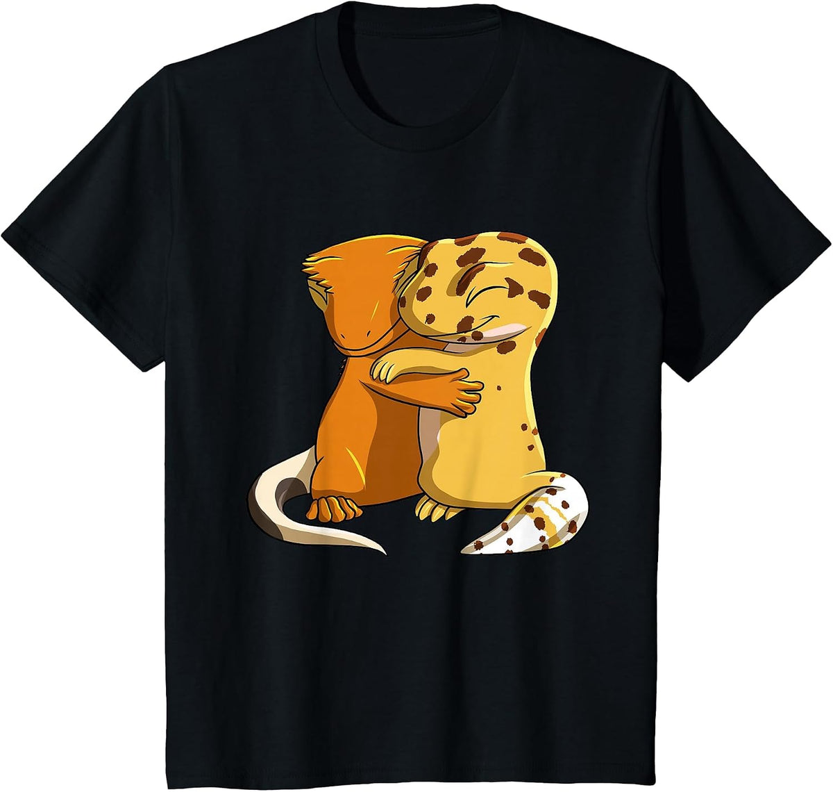Leopard Gecko Hugging Crown Gecko T-Shirt - Black