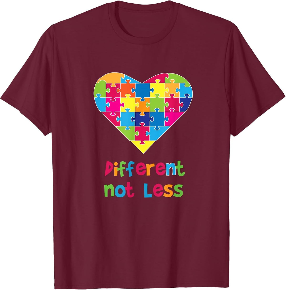 Different Not Less Autism Awareness Heart Puzzle T-Shirt - Burgundy