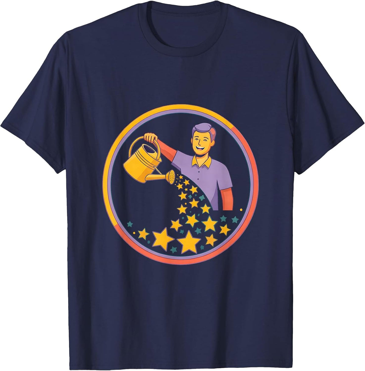 SPED Teacher Watering Stars Illustration T-Shirt - Navy Blue