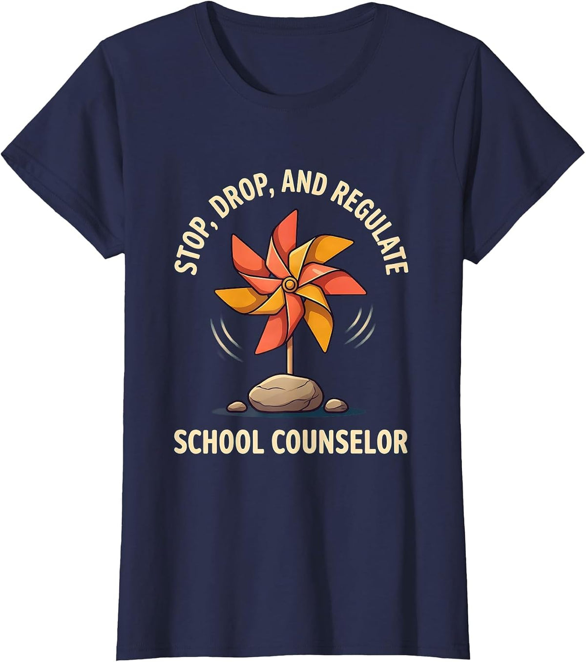 Women's Stop Drop And Regulate School Counselor T-Shirt - Navy Blue