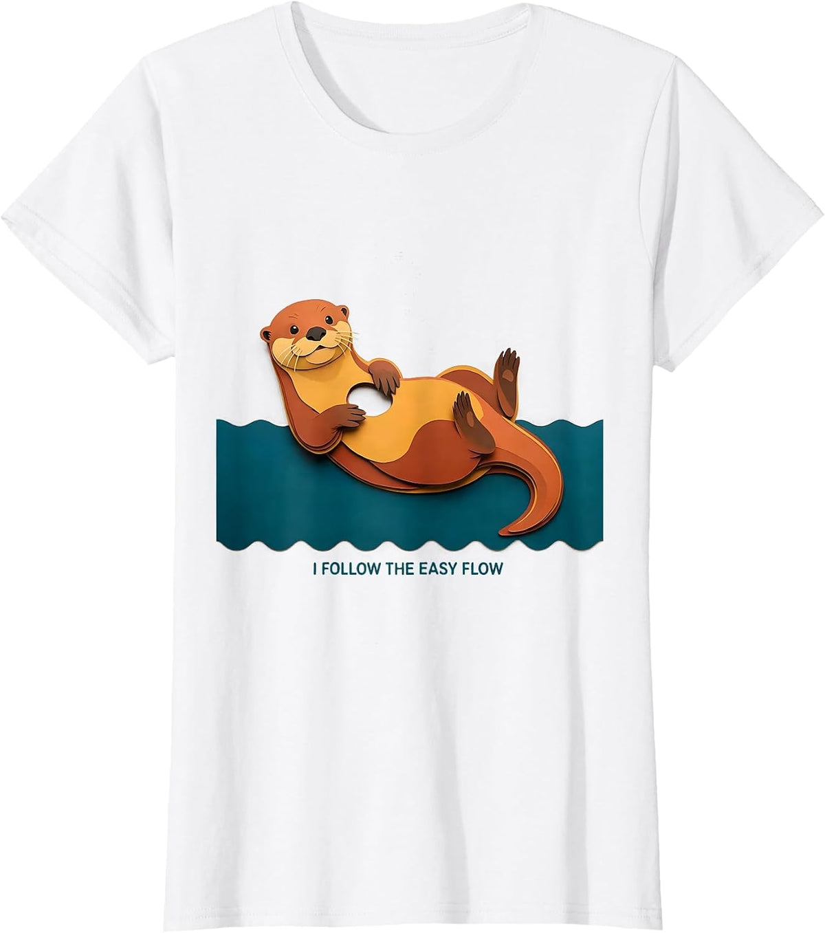 I Follow The Easy Flow Funny Otter Lover Sea Animal Humor T-Shirt - White
