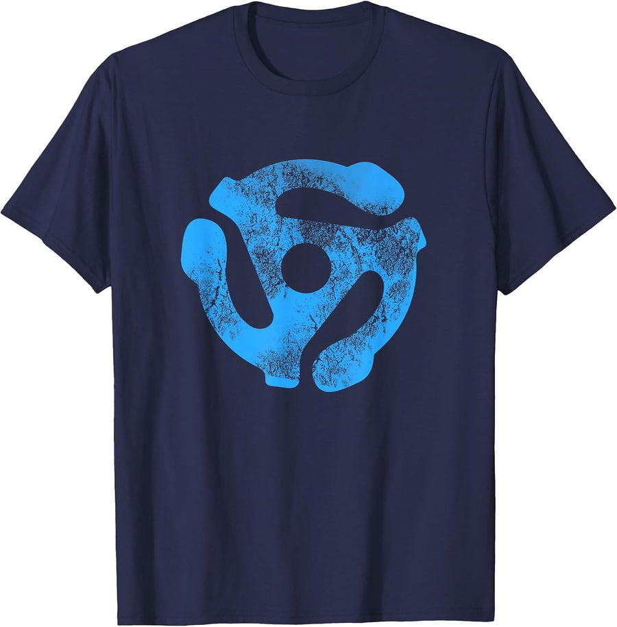 45 RPM Adapter DJ Turntable Record Old Music Blue T-Shirt - Navy Blue
