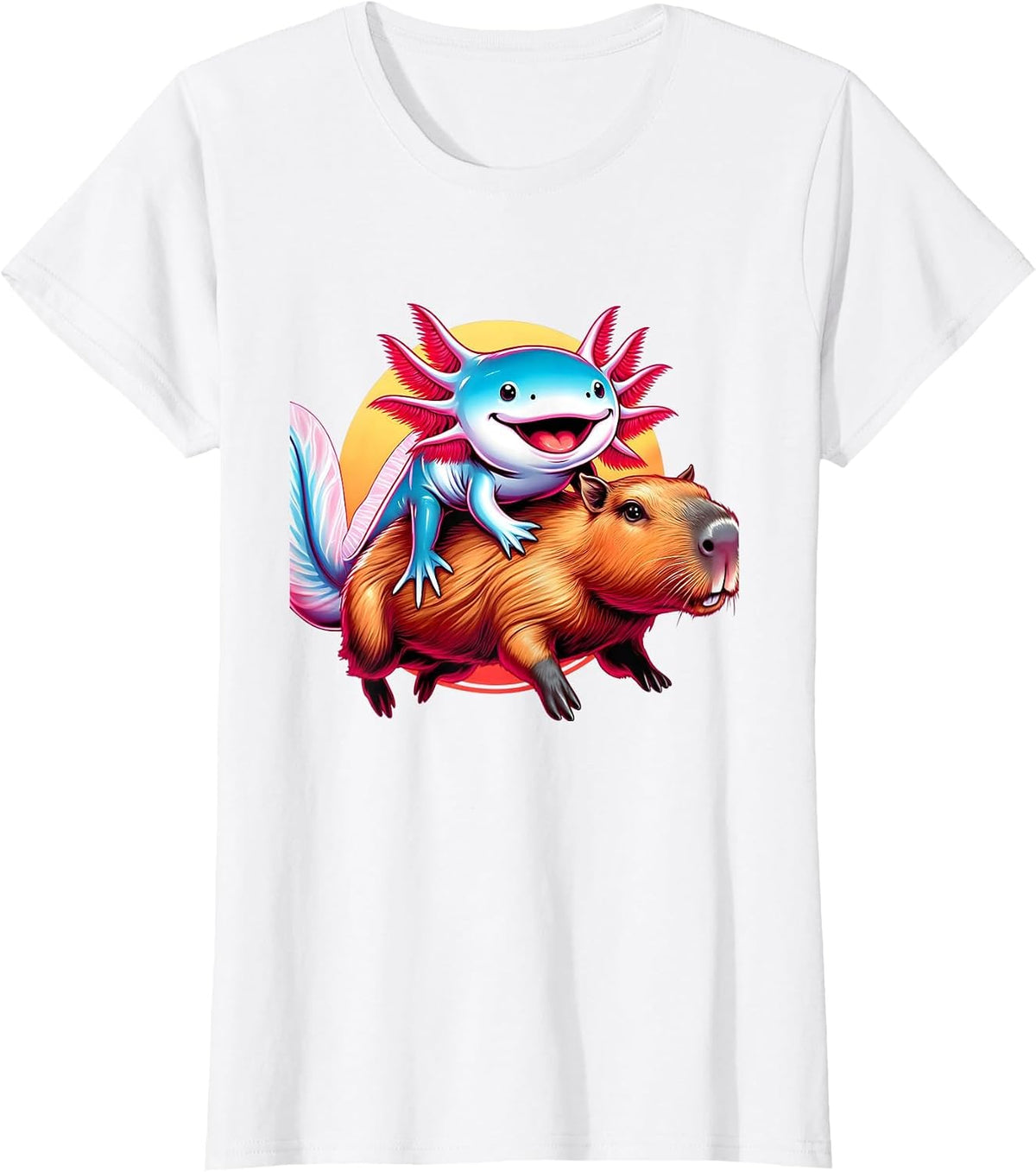 Funny Capybara Graphic Tee Men Women Kids Boys Axolotl Lover T-Shirt - White