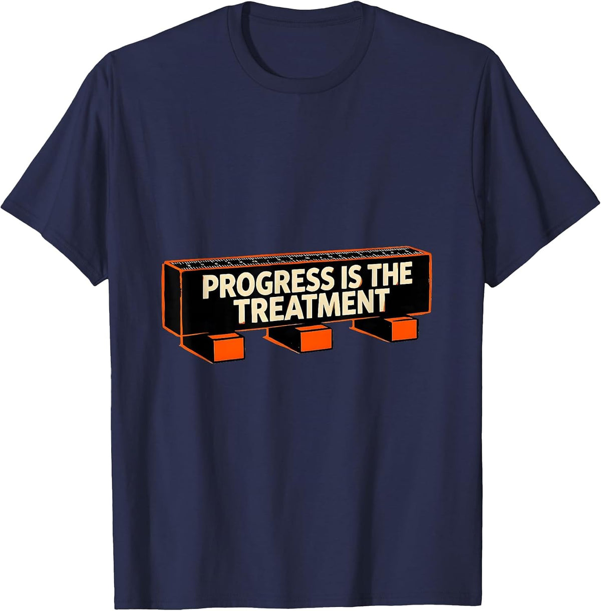 Progress Is The Treatment Retro Physical Therapy PT Humor T-Shirt - Navy Blue