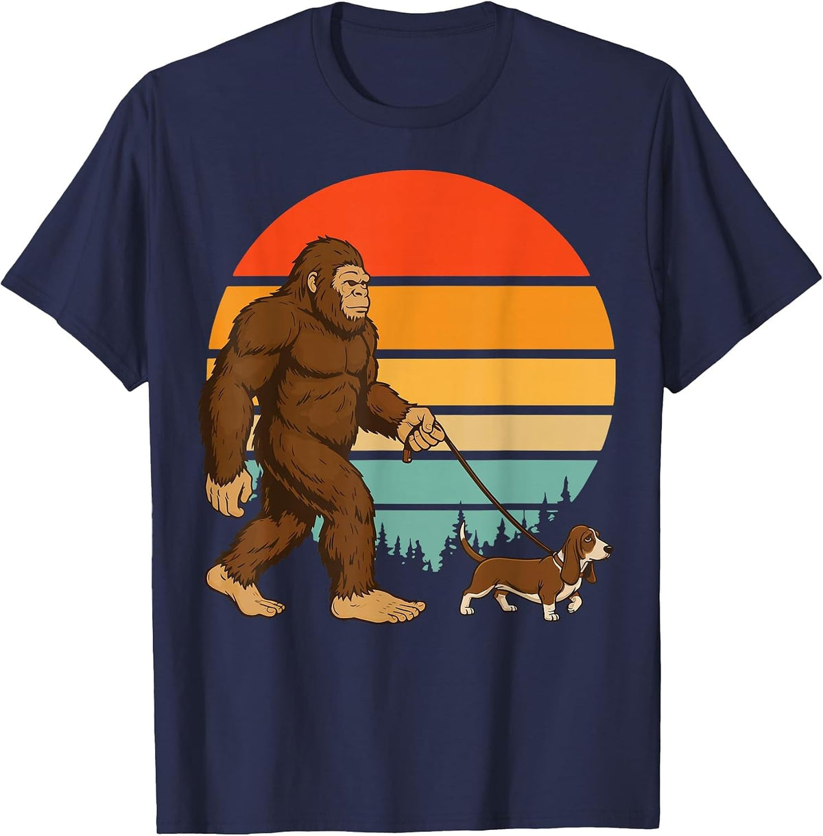 Bigfoot Basset Hound Retro T-Shirt - Navy Blue