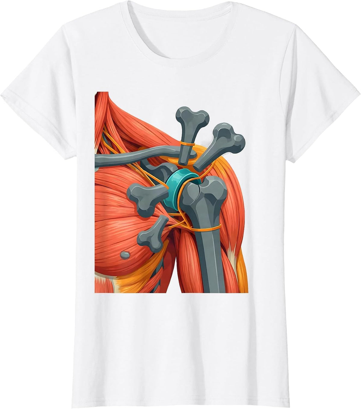 Shoulder Joint Exploded Anatomy Diagram Physical Therapy T-Shirt - White
