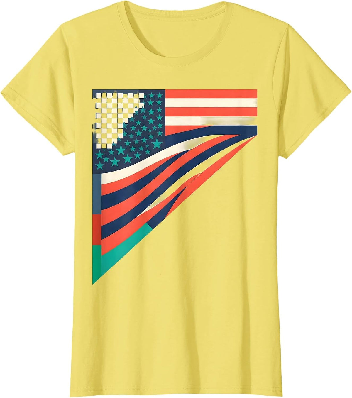 Women's Race Checkered Flag Drag Strip Patriotic Enthusiast T-Shirt - Lemon Yellow