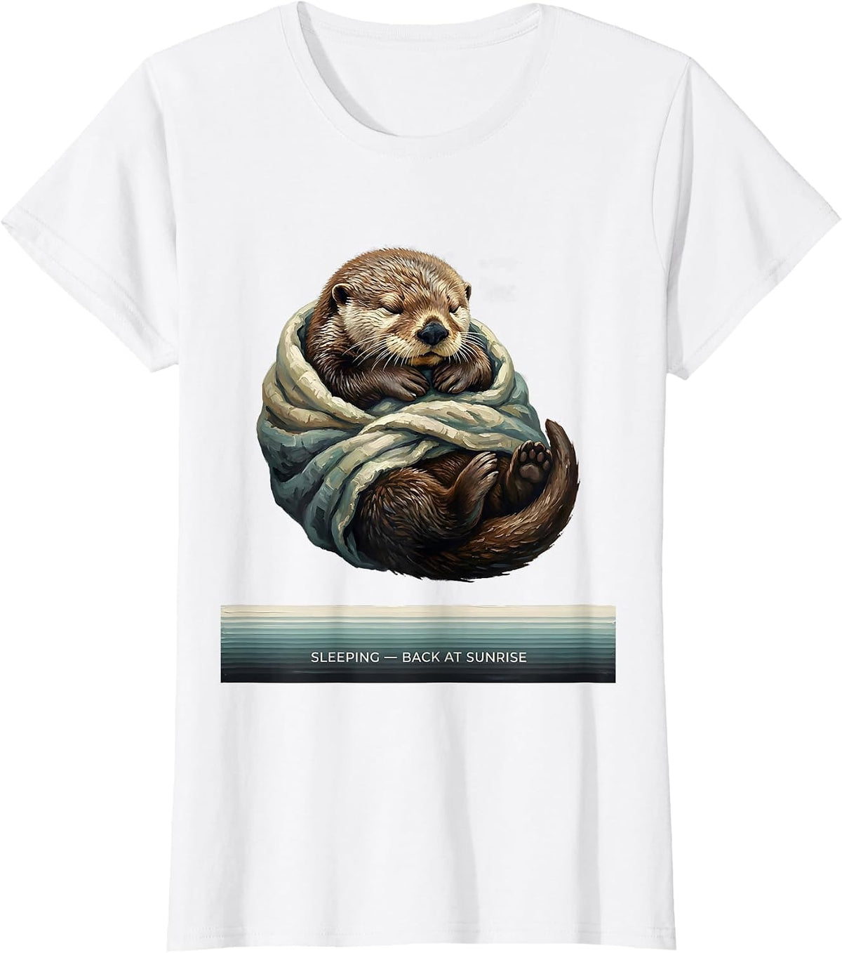 Sleeping — Back At Sunrise Whimsical Cozy Sea Otter Nap T-Shirt - White