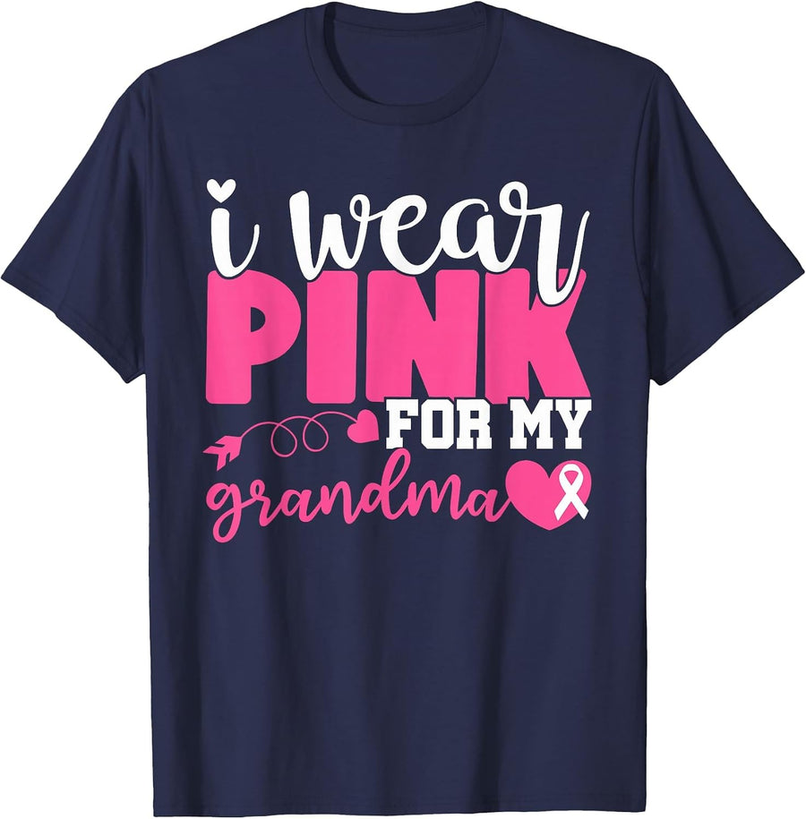 I Wear Pink for My Grandma Breast Cancer Awareness Survivor T-Shirt - Navy Blue