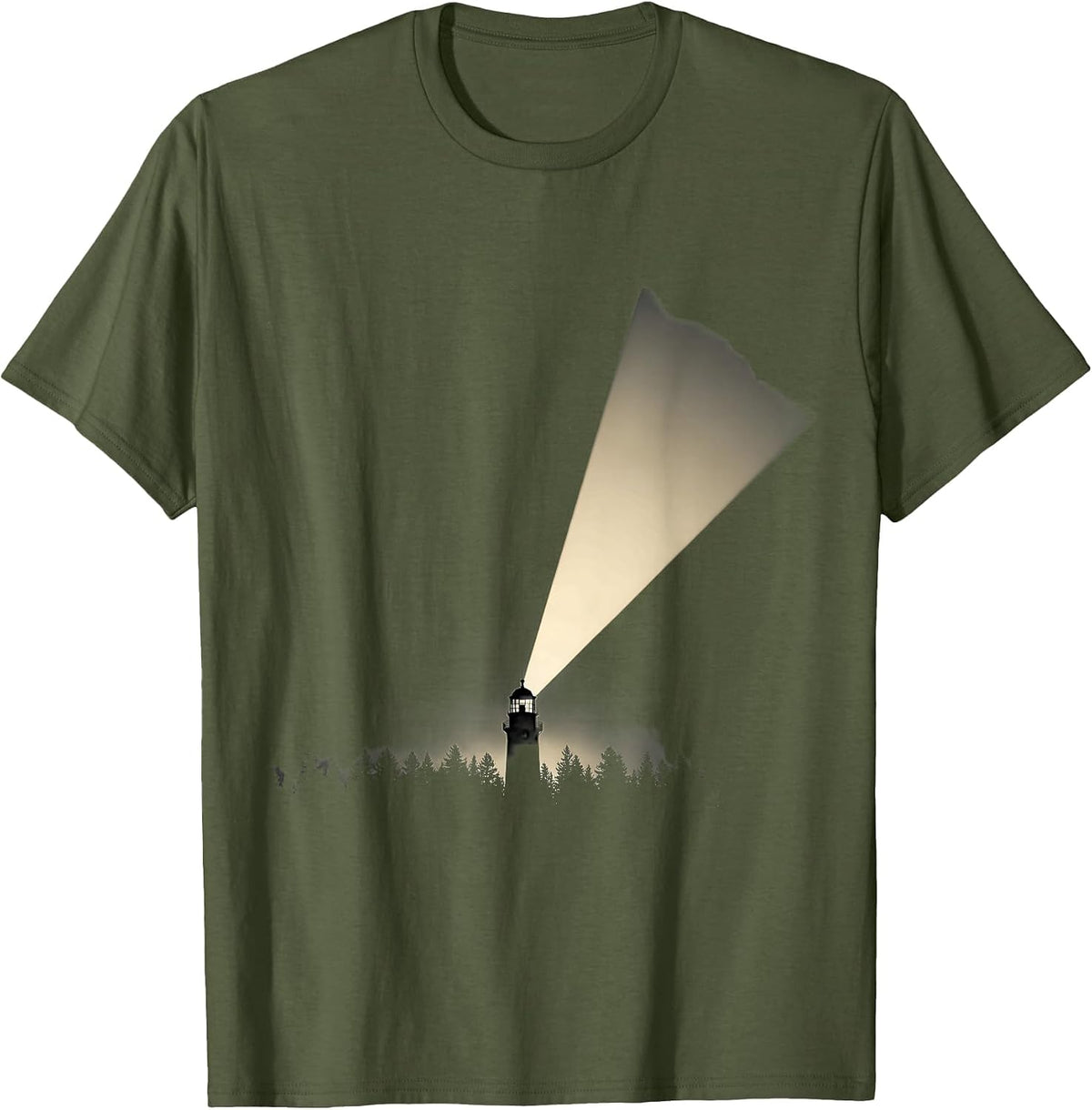 Men's Watchtower Spotlight Dark Forest Security Design T-Shirt - Olive Green