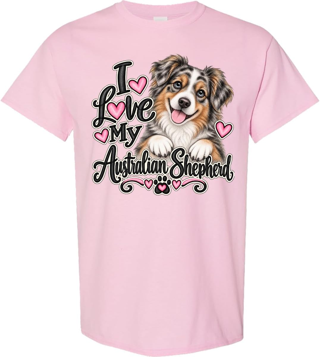 inktastic I Love My Australian Shepherd Adult T-Shirt - Pink
