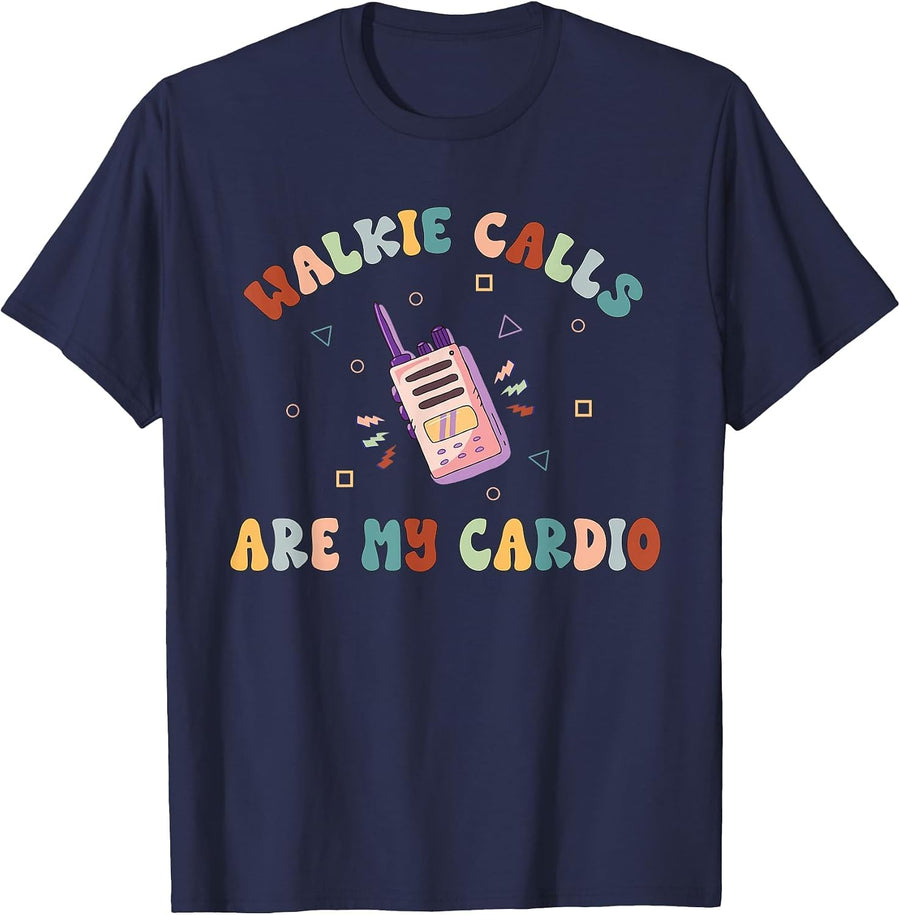 Walkie Calls are My Cardio Special Education Teacher School T-Shirt - Navy Blue