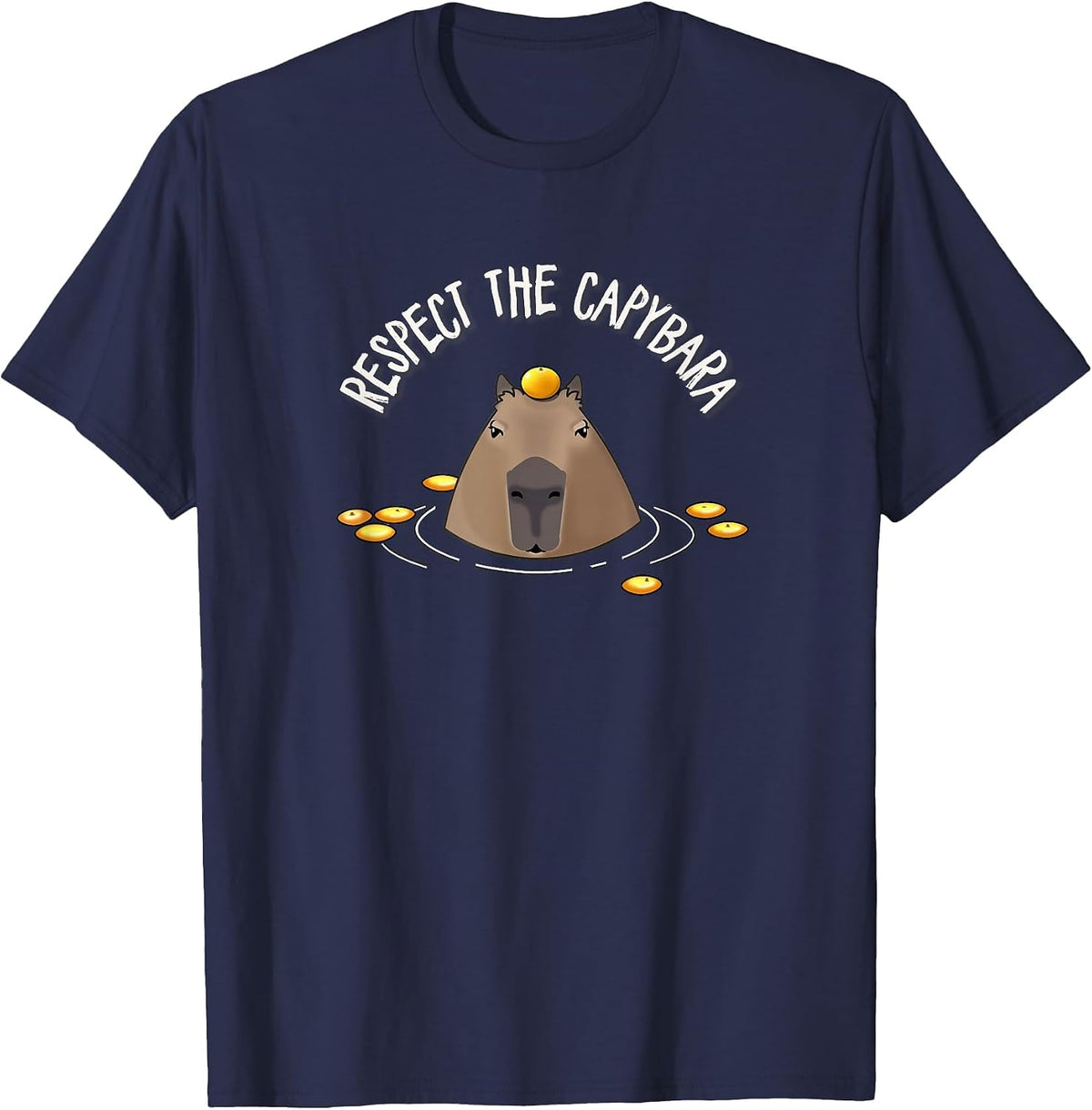 Cute Kids Mens Womens Oranges Meme Lover Respect Capybara T-Shirt - Navy Blue