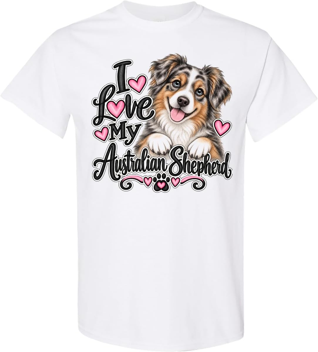 inktastic I Love My Australian Shepherd Adult T-Shirt - 0020 White