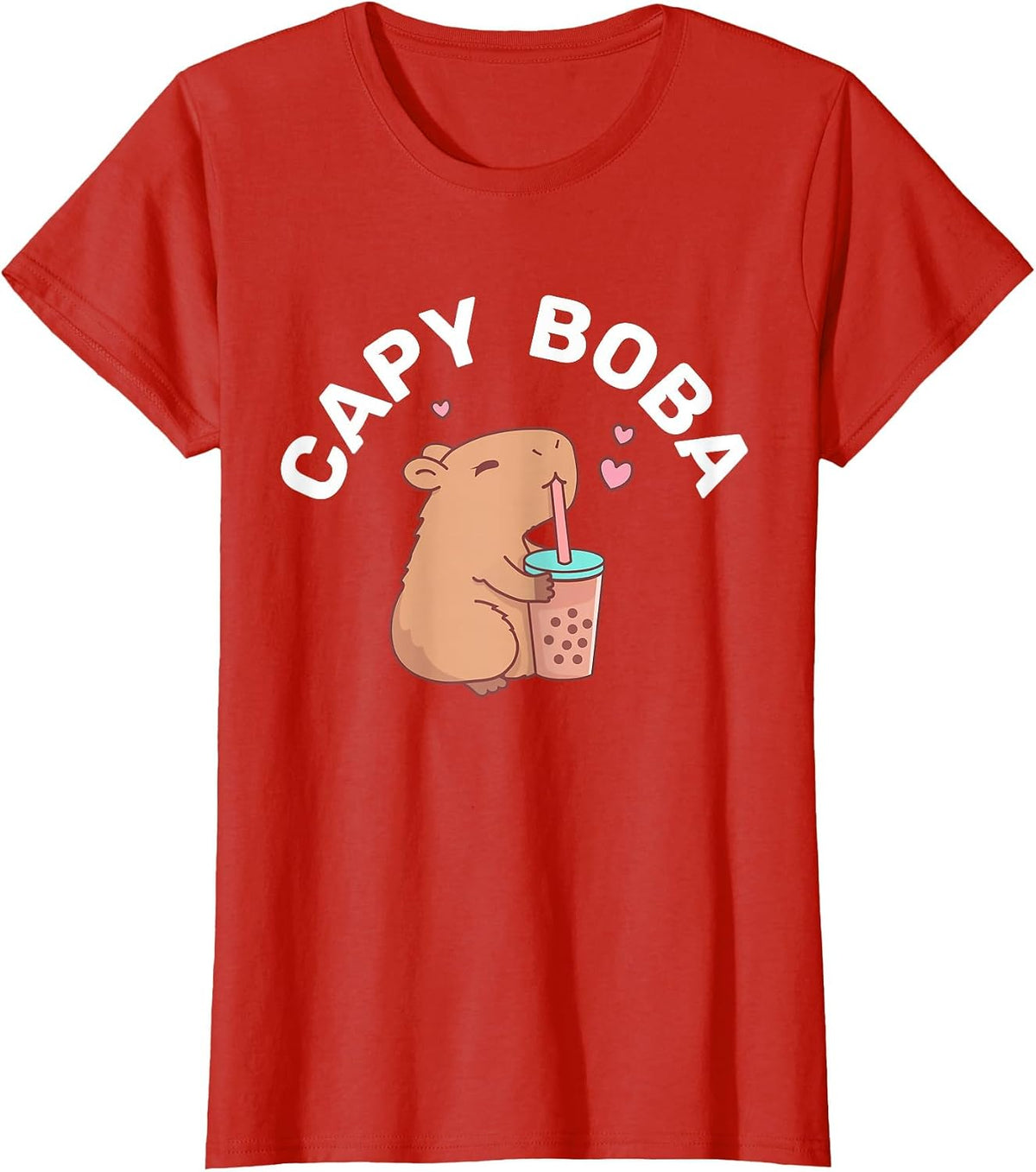 Funny Capybara Rodent, Capyboba Boba Milk Tea T-Shirt - Red