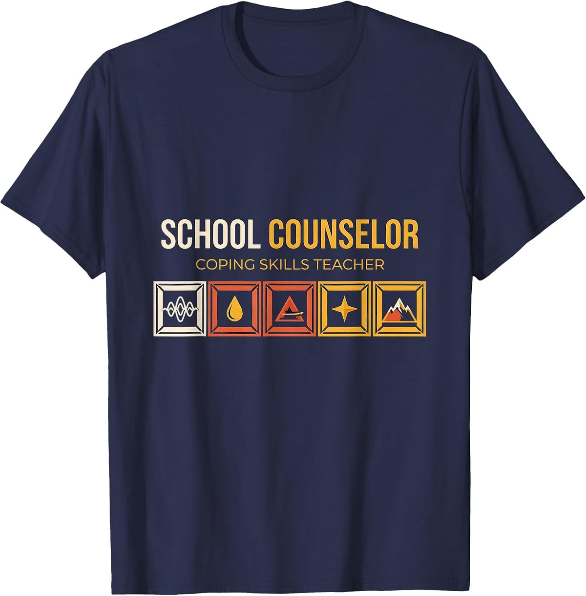 Men's School Counselor Coping Skills Teacher Geometric T-Shirt - Navy Blue