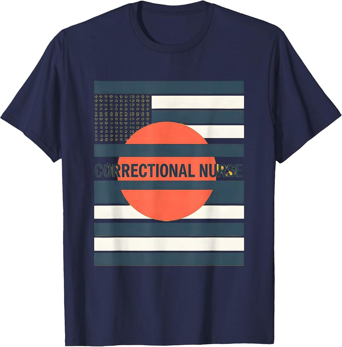 Men's Correctional Nurse Thin Silver Line Flag Occupational Pride T-Shirt - Navy Blue