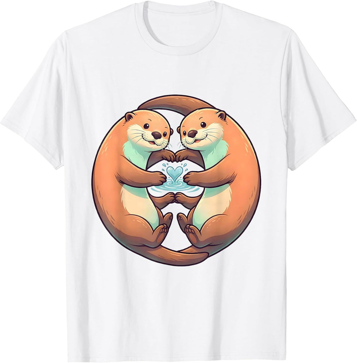 Men's Rounded Sea Otters Cute Kawaii Couple Valentine T-Shirt - White