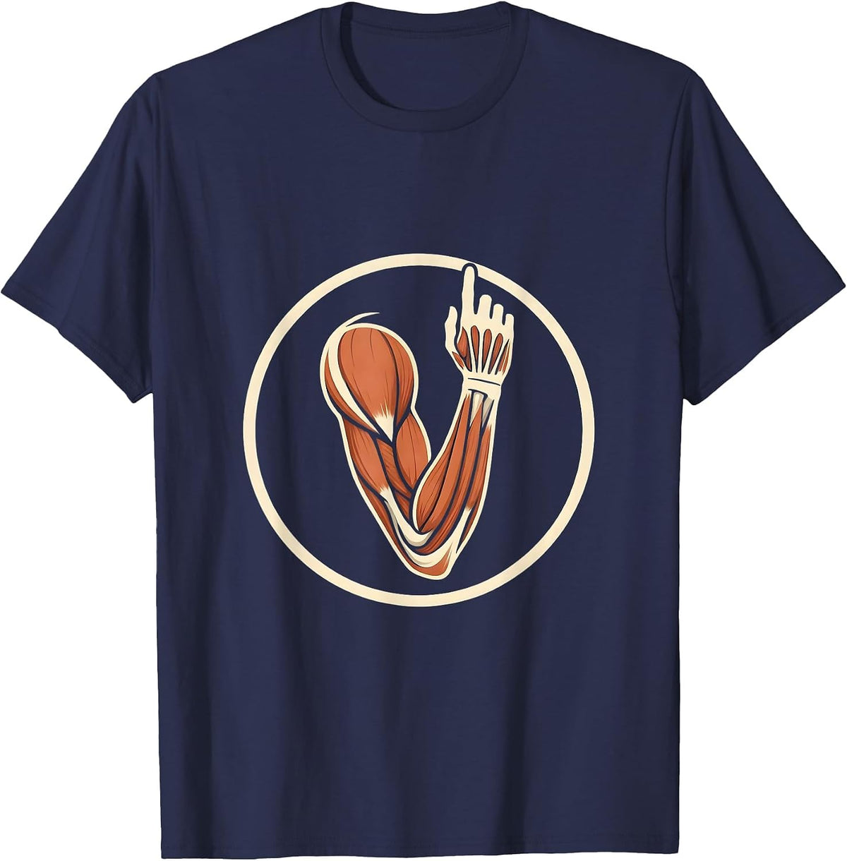 Anatomical Arm Muscle Map Physical Therapy Art T-Shirt - Navy Blue