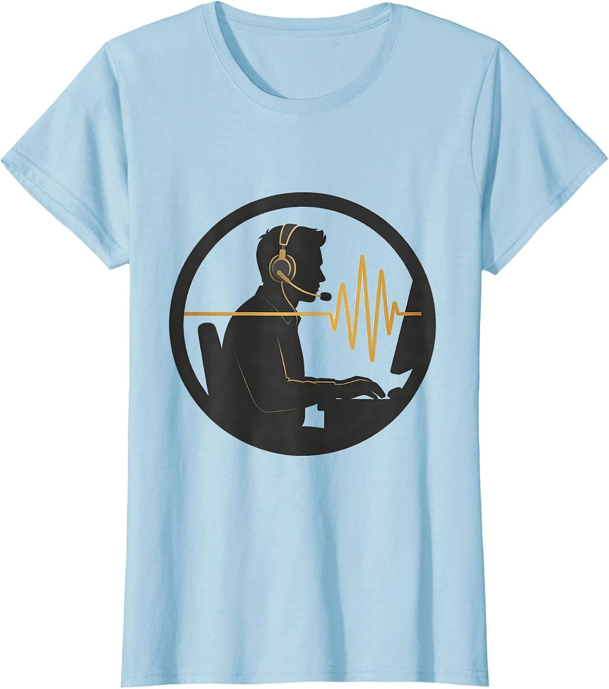Women's Seated Dispatcher Badge Thin Gold Line Appreciation Gift T-Shirt - Baby Blue