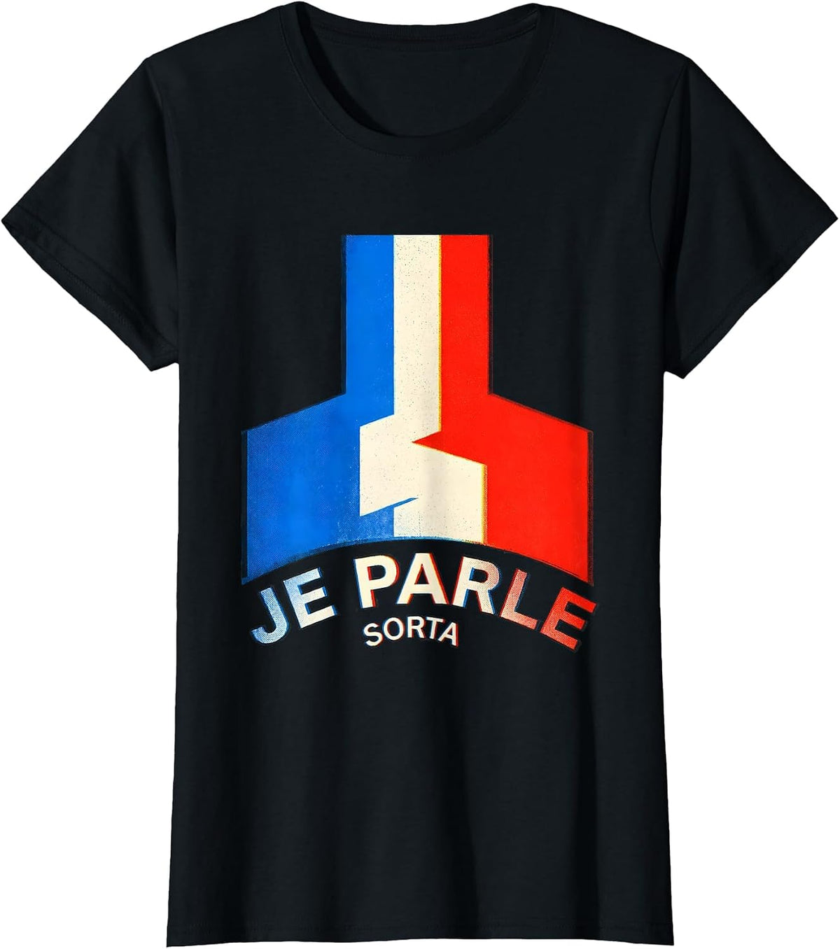 Women's Je Parle, Sorta Risograph Francophile French Flag Humor T-Shirt - Black