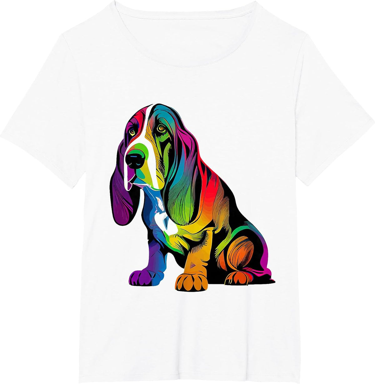 Basset Hound Colorful Pop Art Splash Art Tie Dye T-Shirt - White