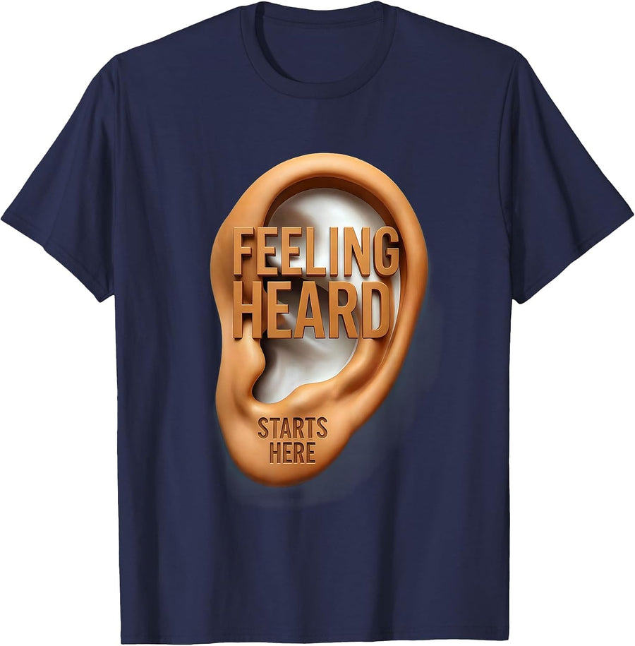 Feeling Heard Starts Here School Counselor Design T-Shirt - Navy Blue