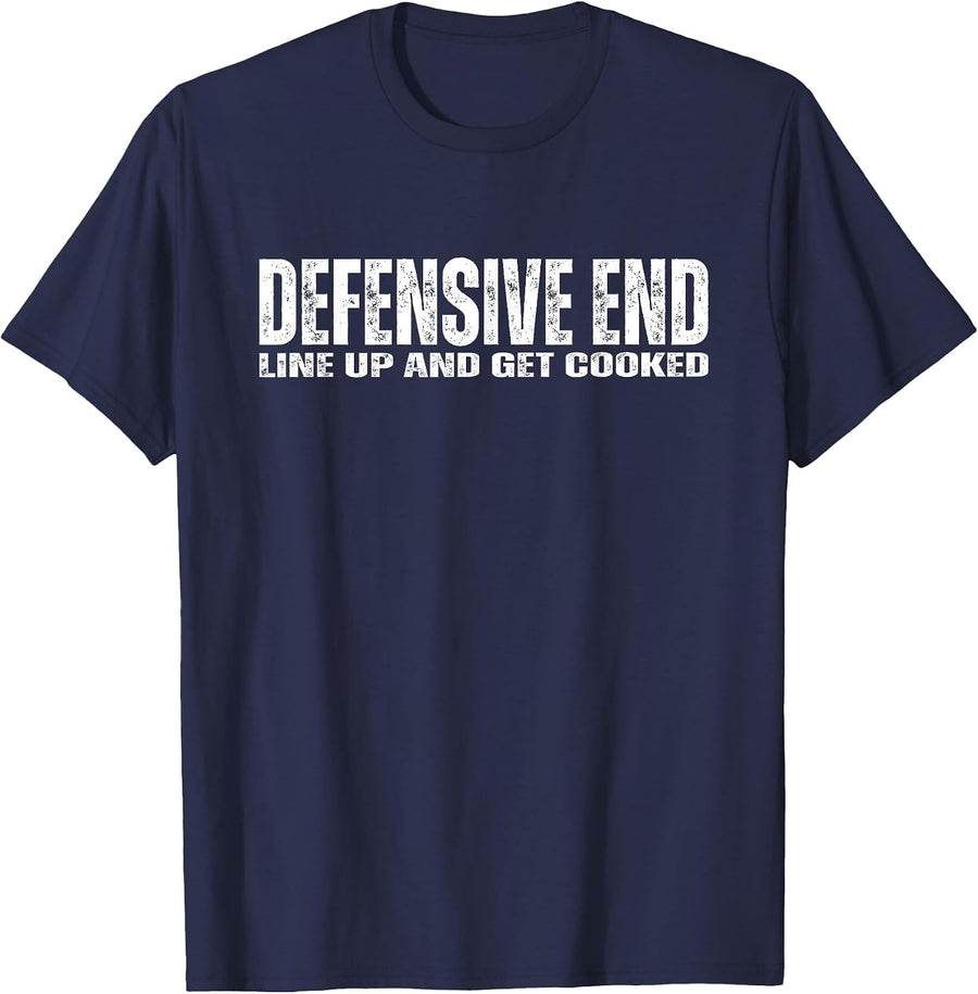 Defensive End (DE) Lineman - Funny Football Athlete Quote T-Shirt - Navy Blue