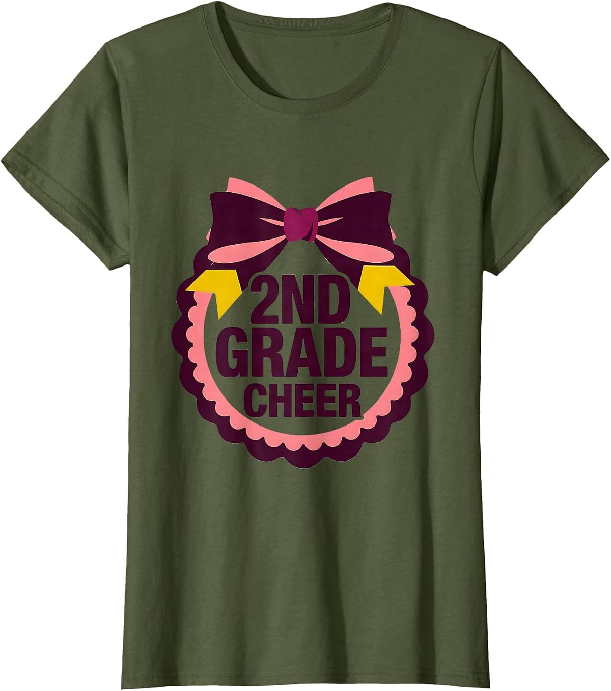 Women's 2nd Grade Cheer Coquette Bow Back to School Second Grade T-Shirt - Olive Green