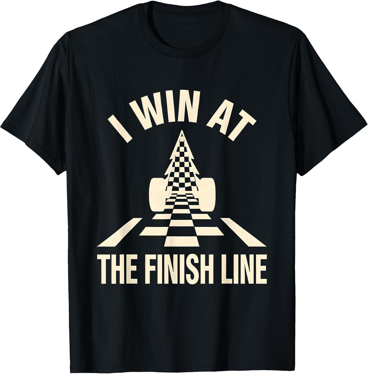 Men's I Win At The Finish Line Competitive Racing Fan Checkered T-Shirt - Black