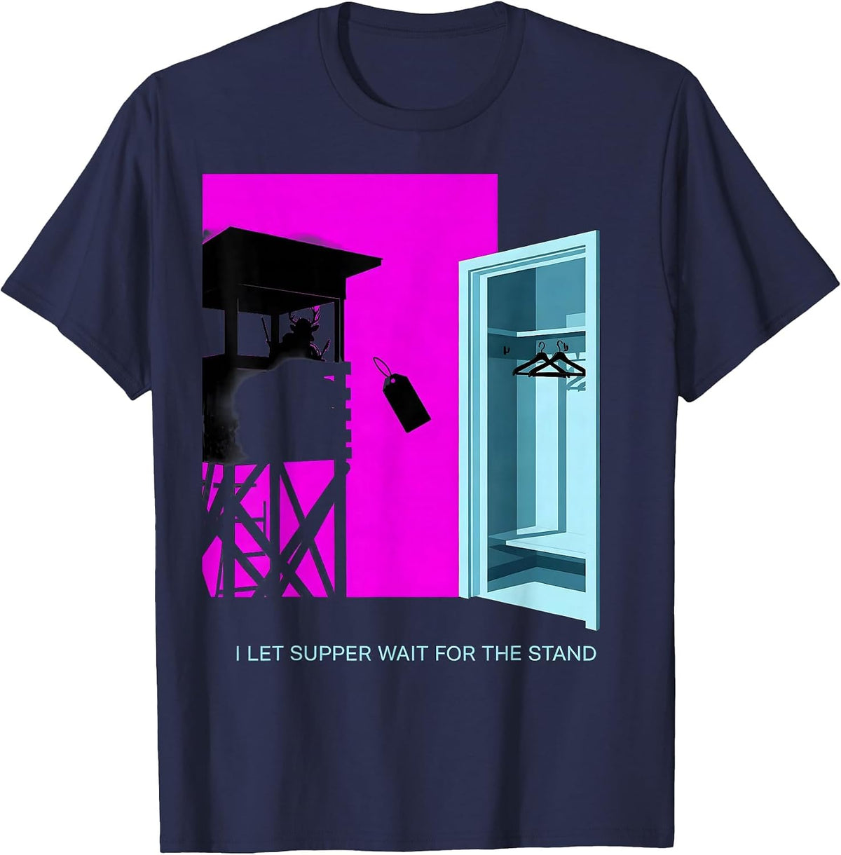 I Let Supper Wait For The Stand Funny Hunting Dad Deer T-Shirt - Navy Blue