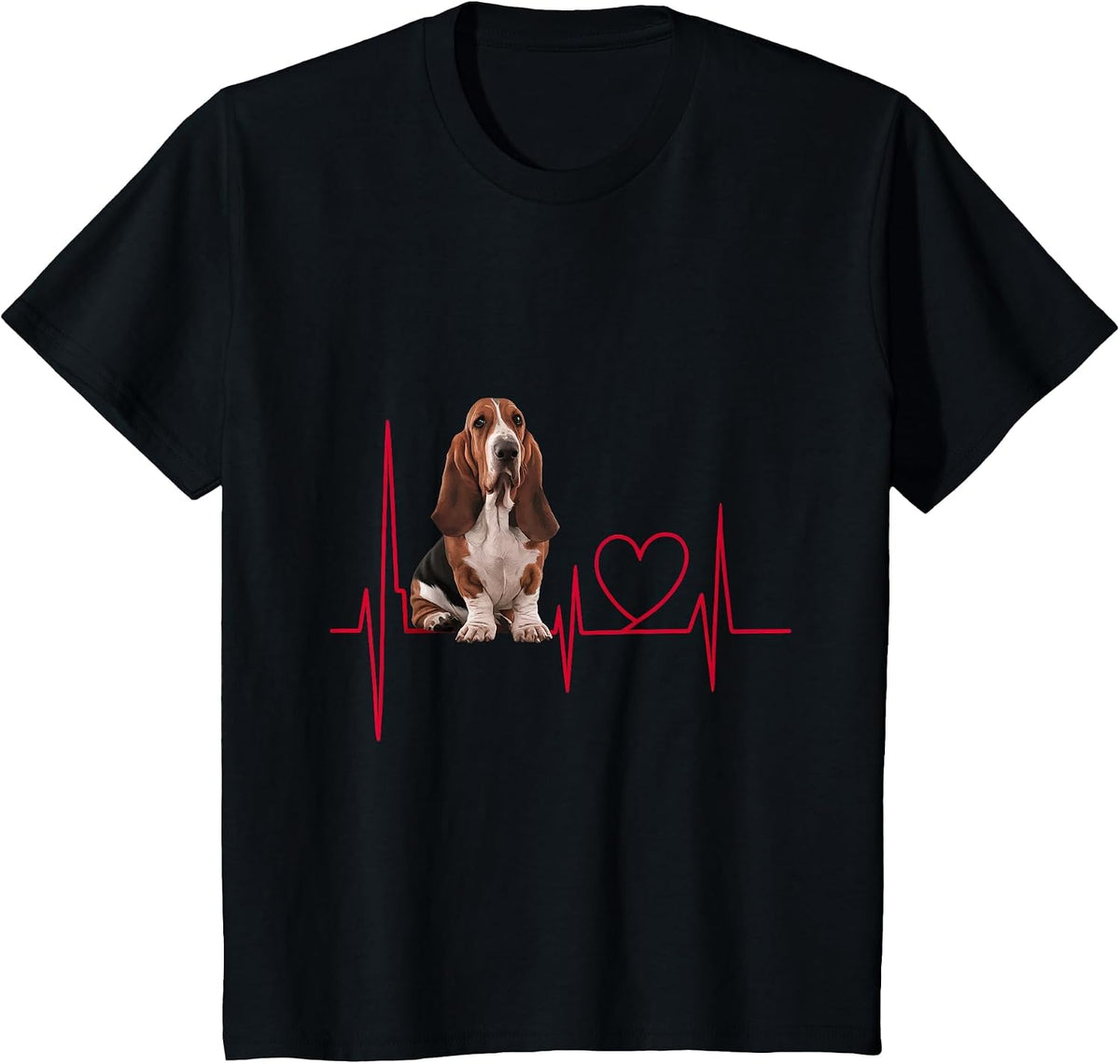 Heartbeat Basset Hound Dog T-Shirt - Black