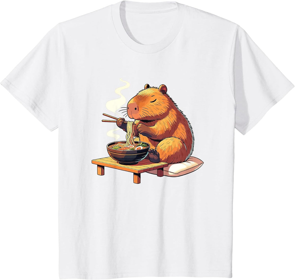 Sweet Capybara Eats Ramen Noodles Capybaras Ramen T-Shirt - White