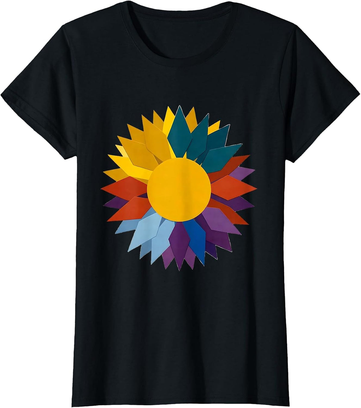 Autism Awareness Sunflower Geometric Petals Design T-Shirt - Black