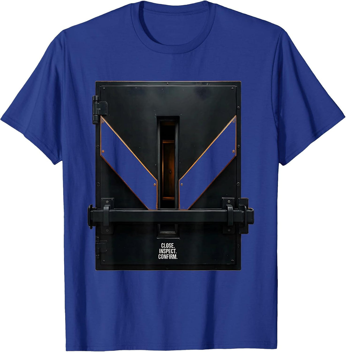 Close Inspect Confirm Brutalist Graphic SCP Foundation Fan T-Shirt - Royal Blue